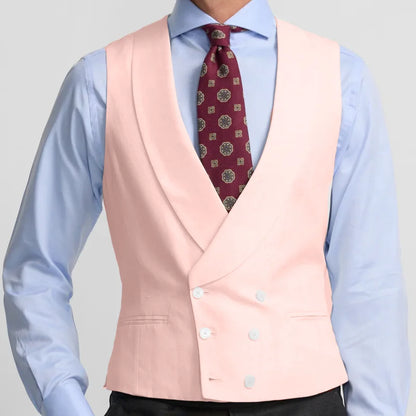 Men Vest Ivory With Lapel Double Button Solid Waistcoat For Wedding Banquet Birthday Business Casual Work Set Men Suit Vest