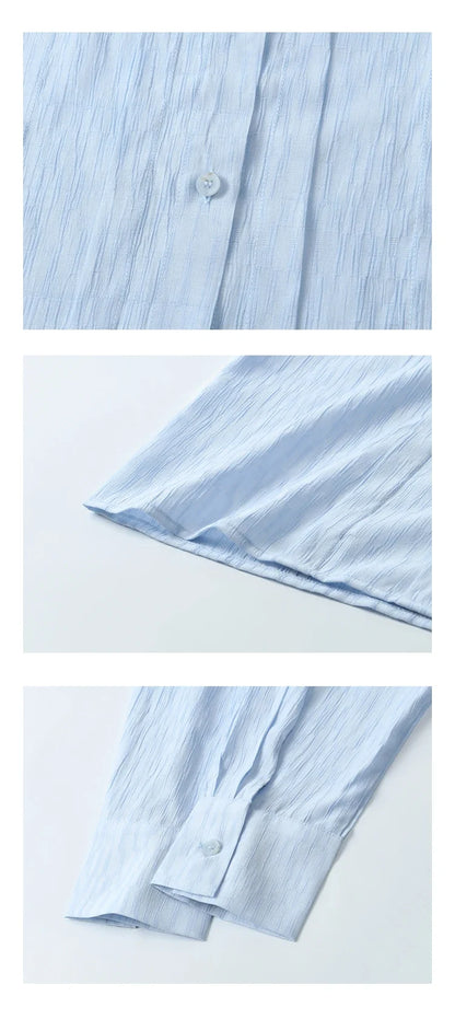 Solid Loose Fit Shirt for Women Spring 2025 Dropped Shoulder Long Sleeved  Top Casual Turn-down Collar Shirts MXE13C0405