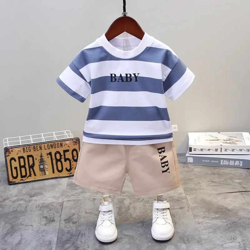 Summer Boys Clothes Children Cotton Strips Causal T Shirts Shorts 2Pcs/set Infant Outfit Kids Toddler Tracksuits 0-5 Years