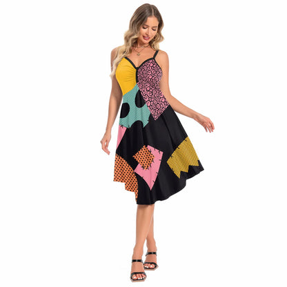 Halloween Nightmare Christmas Sally Dress Spaghetti Strap Women's Sexy Backless Dresses Patchwork Vestidos