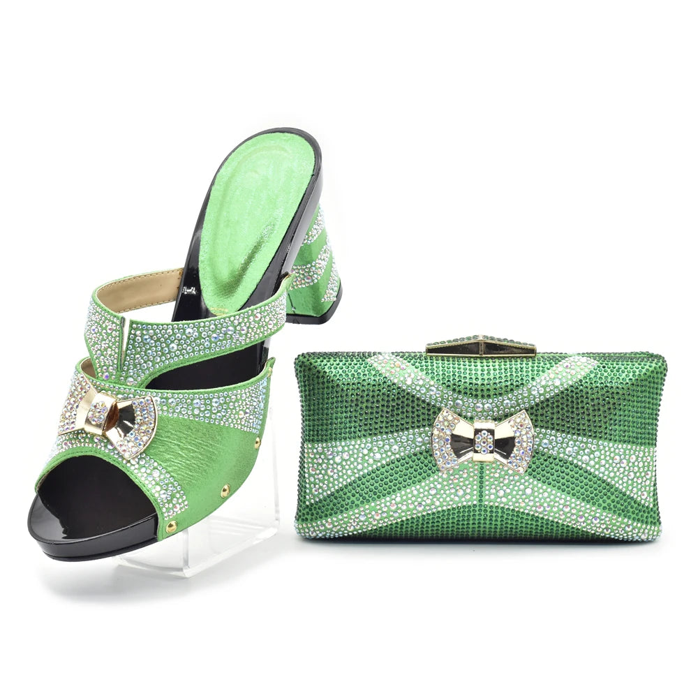 Latest Red Color Italian Ladies Shoes and Bag Sets Decorated with Rhinestone African Matching Shoes and Bags Italian In Women