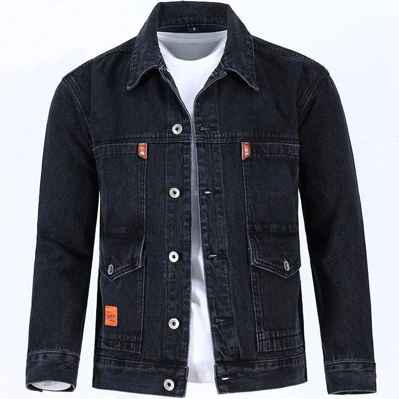 Men's Workwear Denim Jacket Spring Autumn Winter Large Size Trendy Brand Versatile Youthful Style Long Sleeve Button Decor