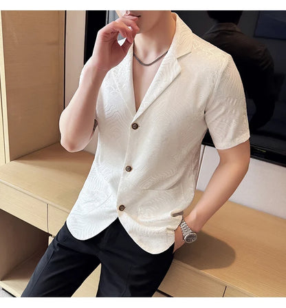 Summer Thin Ice Silk Without Lining Men Suit Coats 2025 New High-end Fashion Jacquard Casual Social Shirt Coat Men Clothing