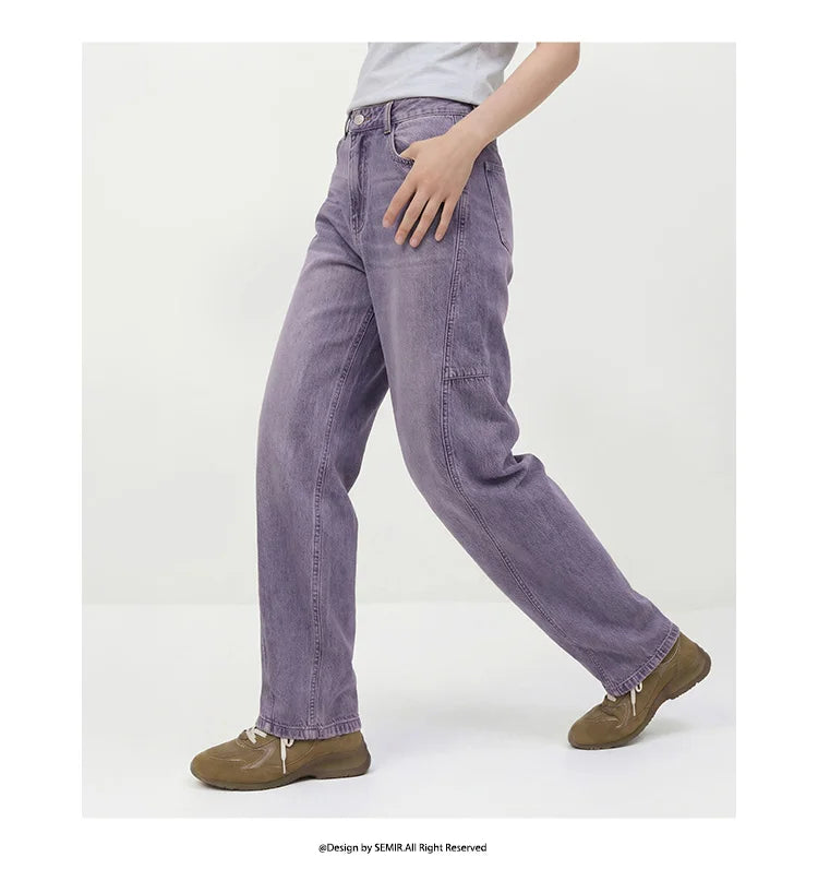 Semir Women Pants Denim Cotton Vintage Distressed Slit Wide Leg Curved Street Style Fashion Cool 2026 Summer Casual Wear Top