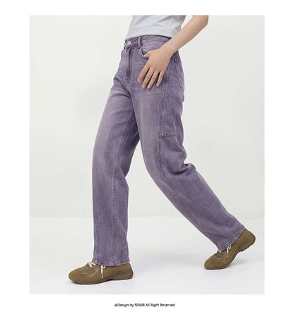 Semir Women Pants Denim Cotton Vintage Distressed Slit Wide Leg Curved Street Style Fashion Cool 2026 Summer Casual Wear Top