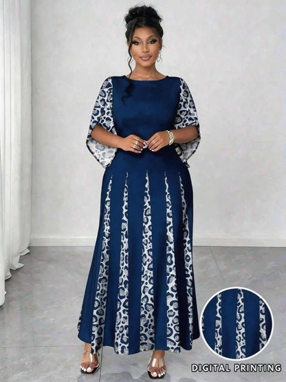 Elegant Leopard Print Maxi Dress, Plus Size Fashionable Long Sleeve Gown, Comfortable & Stylish Women's Clothing