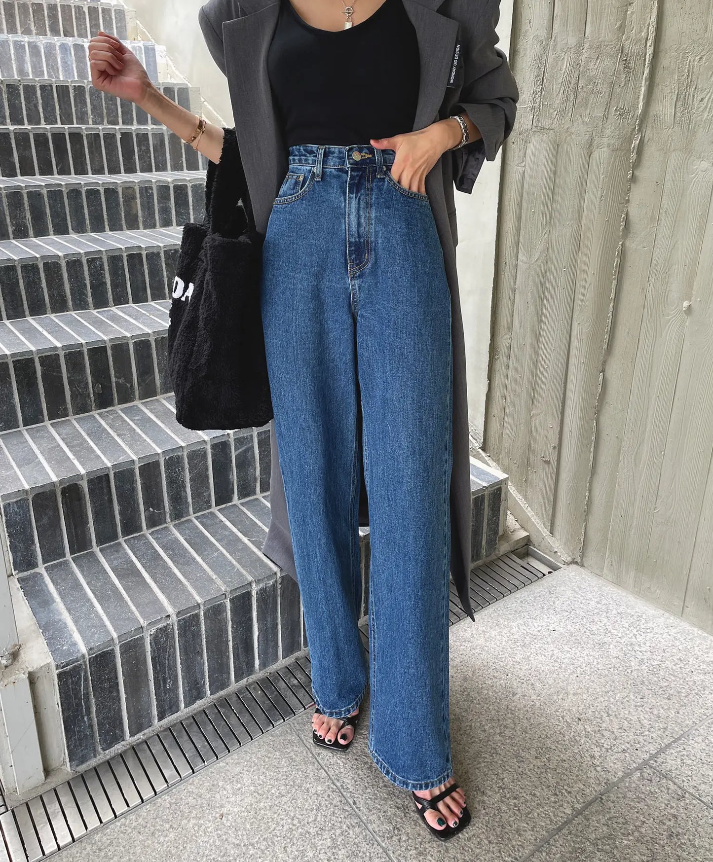 Retro High Waist Straight Leg Blue Jeans Women's Autumn Spring Season Versatile Loose Fit Long Pants Ladies Premium Denim