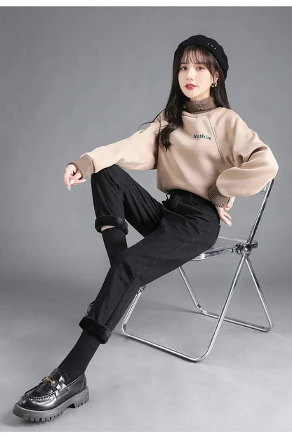Winter Warm Slim Jeans Ladies Casual Denim Pencil Pants Thick Velvet Women Jeans High Waist Skinny Straight Jeans Fleece