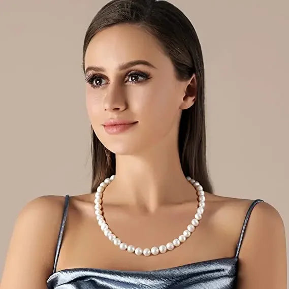 8-10MM Baroque Natural Freshwater Pearl Necklaces for Women 925 Sterling Silver Necklaces Jewelry 40-50cm Length