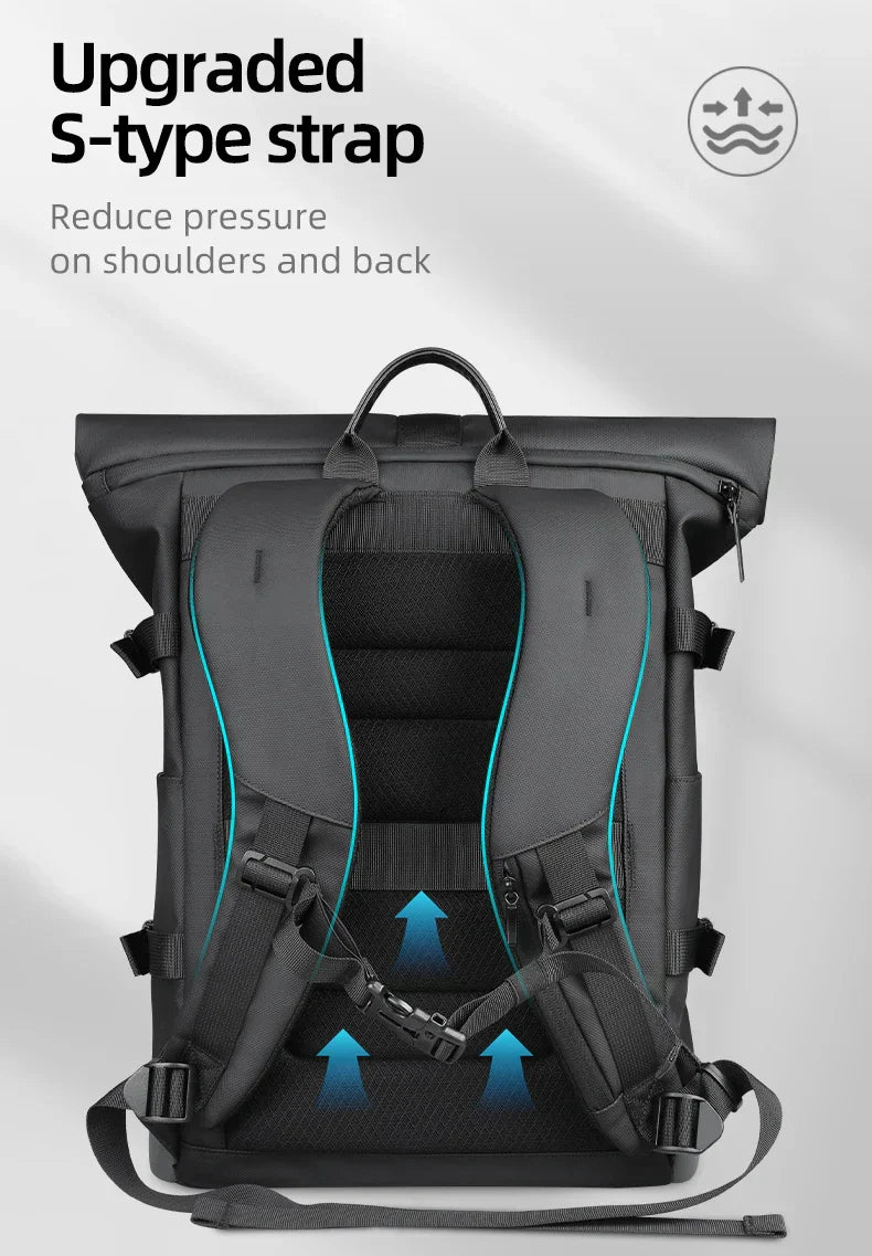 Waterproof Roll-Top Backpack for Men Large Capacity Expandable 17 Inch Laptop Bag Leisure Travel Backpack Hiking Camping Bags