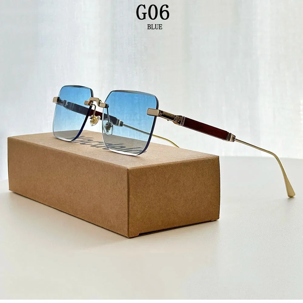 Rimless Sunglass Men Vintage 2025 Fashion Glasses Square Sunglasses Women Trendy And Fashionable Gafas De Sol Hombre Zonnebril