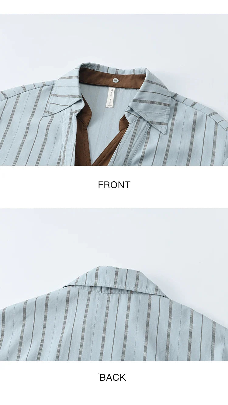 Peach Skin Velvet Stripe Shirt for Women Autumn 2025 Double Layered Collar Contrasting Color Shirt Commute Top MXE47C2408
