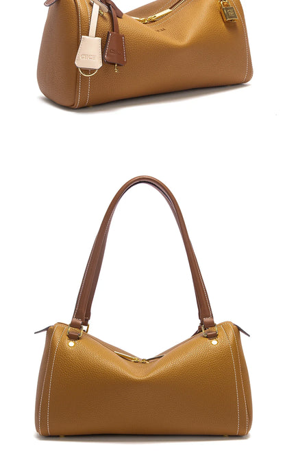 Autumn/Winter New Collection Simple Large Capacity Brown Shoulder Bag Texture Handbag Fashionable Women's Boston Bag