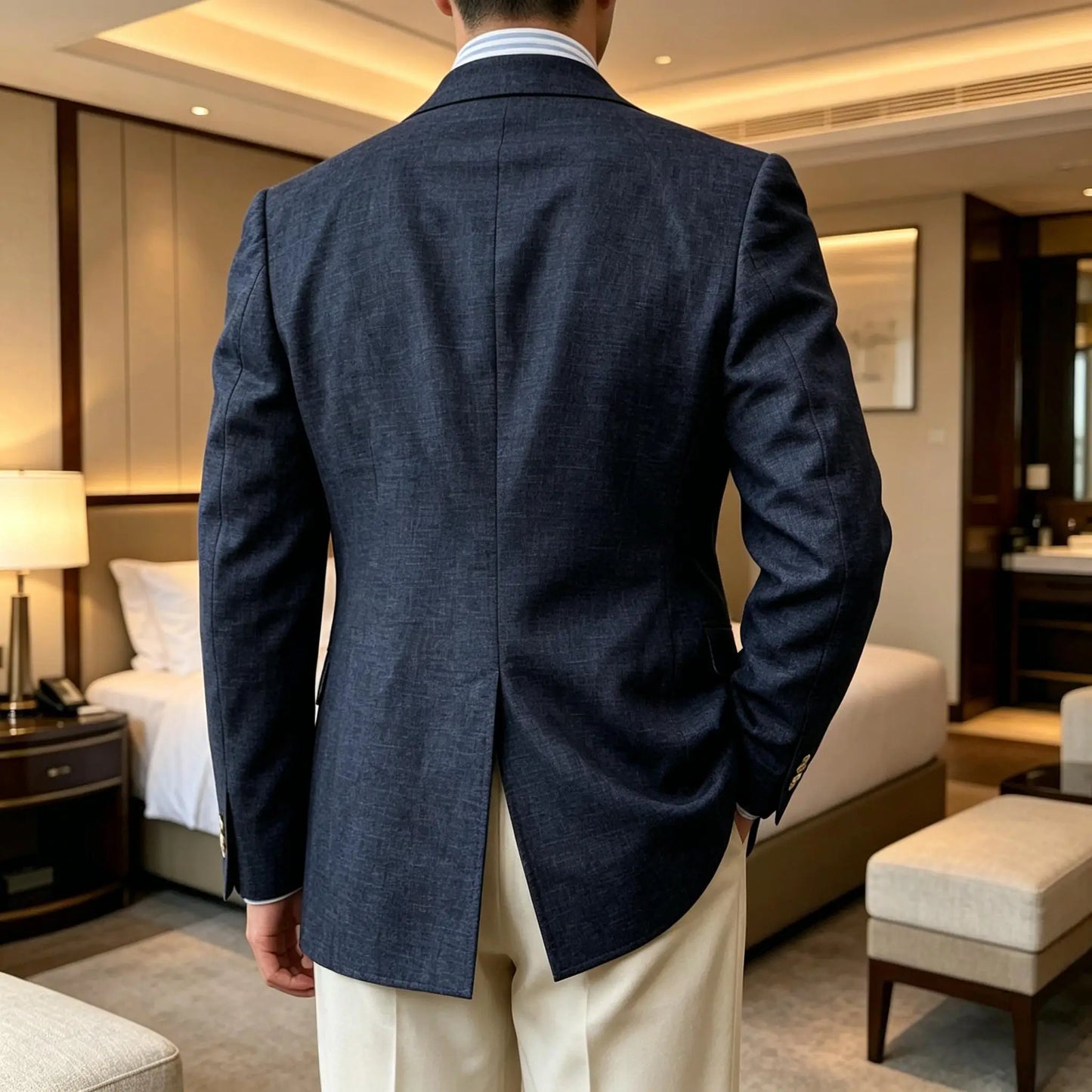Men Premium Linen Fabric Suit Jacket Breathable Slim Fit Formal Office Daily Travel Streetwear Blazer Casual Coat