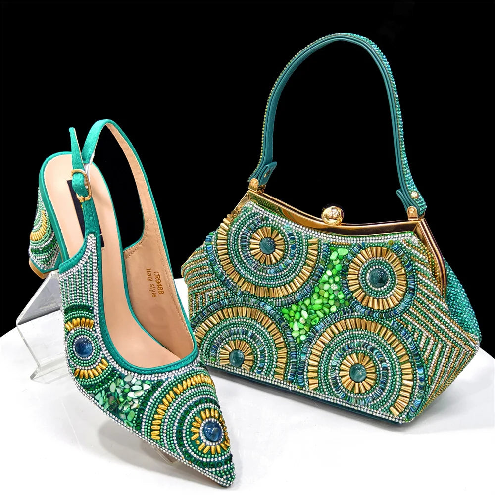Elegant Italian Design Women's Party Shoes With Matching Handbag - Perfect for Hot African Weddings Stylish Heels and Bag Set