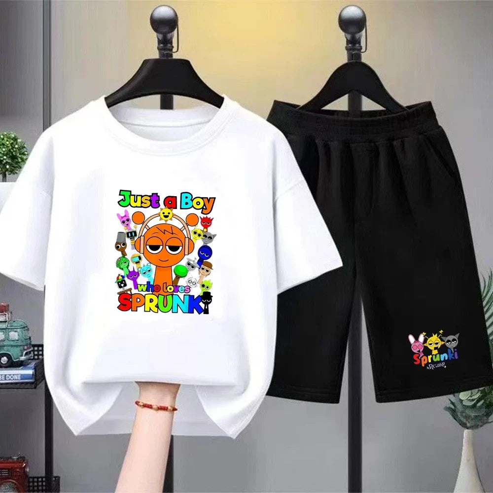 Summer Clothes Boys Girls Age 3-12 Tee+shorts suit Children Short Sleeve T-shirts Child  Casual Pink Black Fashion Game graphics