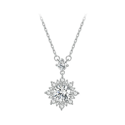 Moissanite Halo Necklace for Women, 1 Carat Lab Grown Diamond 925 Sterling Silver Chain Necklace