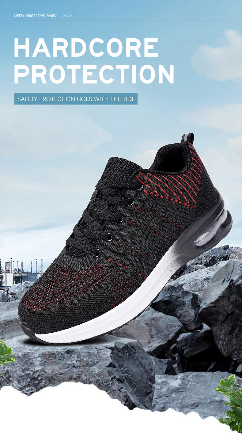 Lightweight Safety Shoes Women Men Air Cushion Work Sneakers Steel Toe Shoes Construction Safety Boots Anti-smash Work Shoes