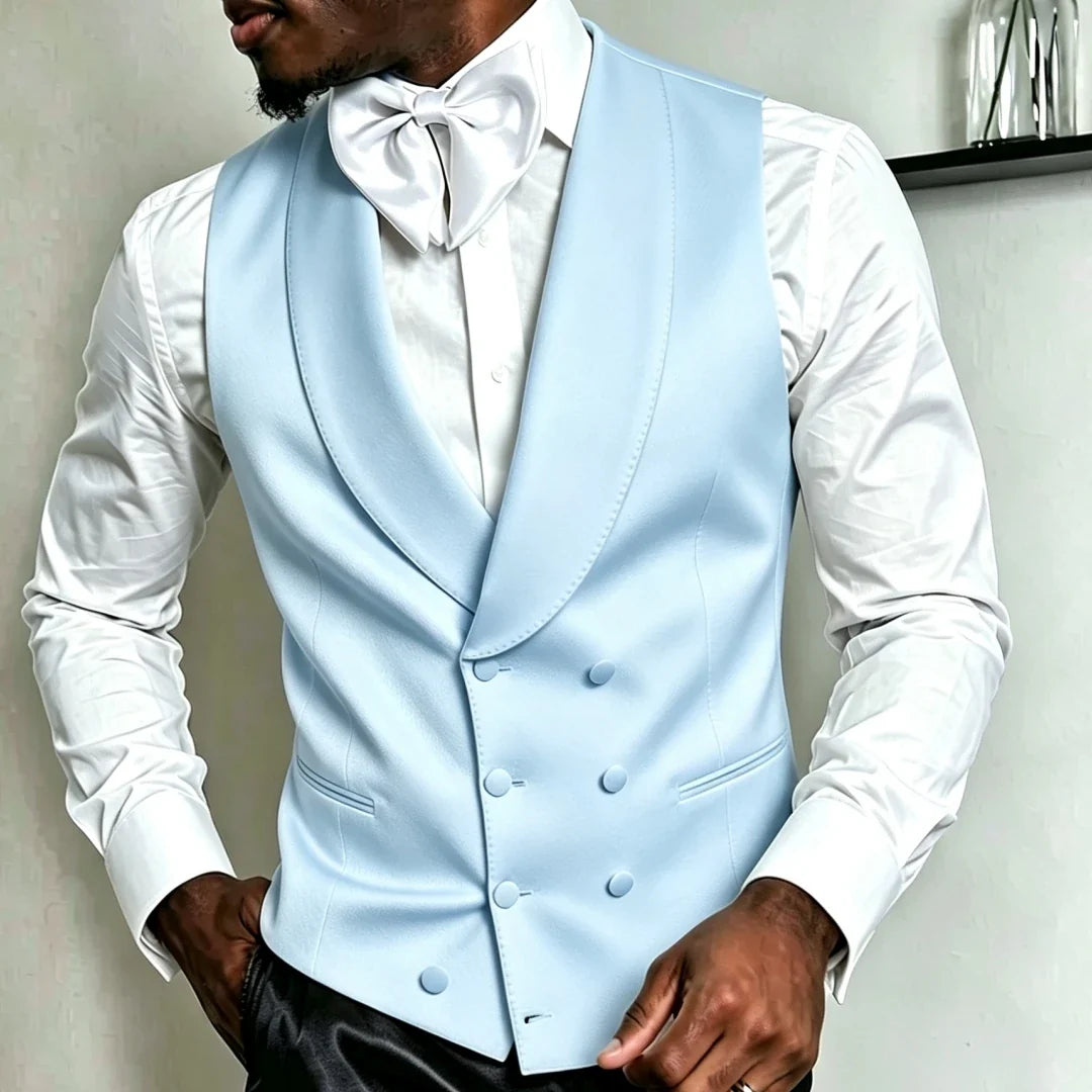 Men Vest White Double Breasted Solid With Lapel Waistcoat For Wedding Banquet Business Work Office Casual Daily Men Suit Vest
