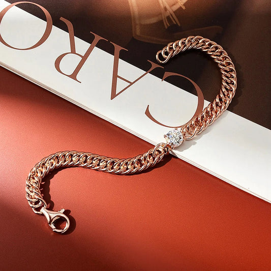 Bracelet en moissanite ronde de 6,5 mm pour femmes et hommes 100 % argent sterling S925 plaqué or 18 carats, cadeau de bijoux fins pour fête