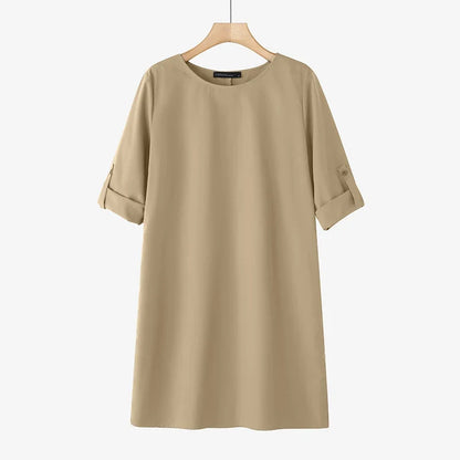 Elegant Women Party Dress 2026 Summer Fashion 3/4 Sleeve Casual Shirt Vestidos Pockets Loose Solid Knee-length Sundress