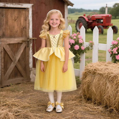 Beauty Beast Halloween Girl Princess Belle Costume Christmas Festive Evening Party Fancy Fairy Yellow Shoulderless Long Dresses