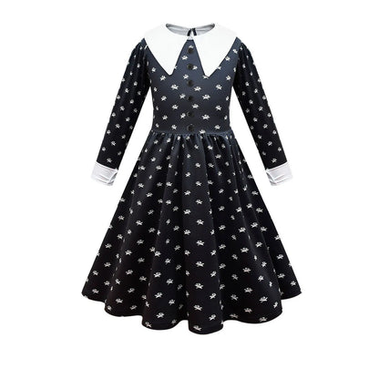 Wednesday Cosplay For Girls Costume Movie Addams Dresses for Girl Kids Mesh Party Dresses Halloween Carnival Costumes 4-12Yrs
