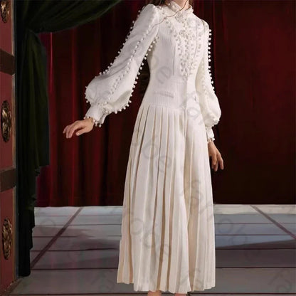 Customized Elegant High Neck Long Sleeves Evening Dress A-line Button Party Gown Ankle-Length Dresses Gala for Special Occasion