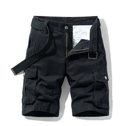 Summer Cargo Shorts Men's Pure Cotton Vintage Washed Multi Pocket Casual Straight Leg Trendy Knee Length Pants Streetwear