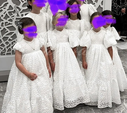 Customized Bridesmaid Ivory Flower Girl Dress For Wedding Puffy Milk Lace Tulle Elegant Kids Birthday Party Infant Ball Gown