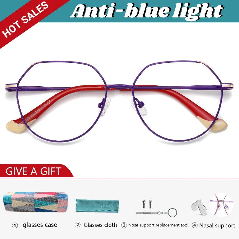 Metal Myopia Prescription Glasses Hyperopia Reading Glasses Women Anti Blue Light Computer  Glasses Optical Glasses Frame