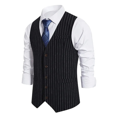 Men's Suit Vest Striped Single Breasted Waistcoat Stylish Mail Suit Retro Vest Wedding Business Banquet Daily Groomsman Uniform