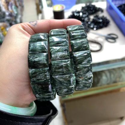 Russian Seraphinite (Clinochlore) Beads Elastic Bracelet Natural Gemstone Jewelry Bangle for Women for Men for Gift Wholesale !