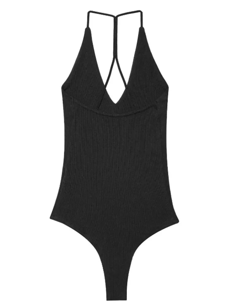 Female Bodysuit Summer Slip Off Shoulder One Piece Swimsuits Corset Backless Bodysuits Sexy Women Beach Black Brown Body