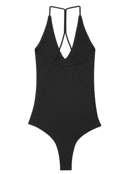 Female Bodysuit Summer Slip Off Shoulder One Piece Swimsuits Corset Backless Bodysuits Sexy Women Beach Black Brown Body