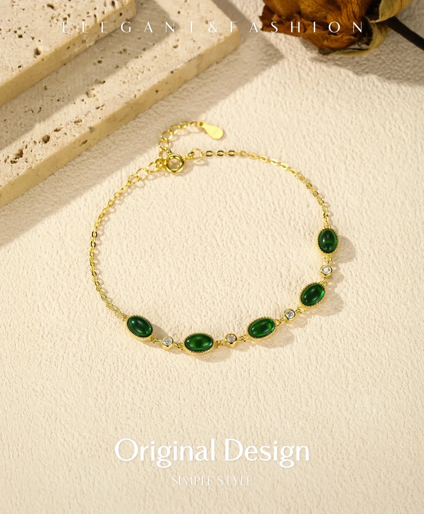 925 Sterling Silver Exquisite Elegant Oval Green CZ Charm Bracelet For Women Golden Color Daily Party Fine Jewelry