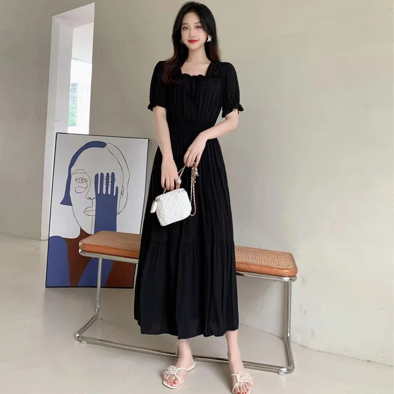 Summer New Cotton Silk Floral Print Maxi Dr ort Sve Beachwear High Waist Young Women's Large Skirt Swing Dr