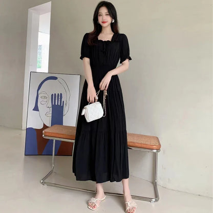 Summer New Cotton Silk Floral Print Maxi Dr ort Sve Beachwear High Waist Young Women's Large Skirt Swing Dr