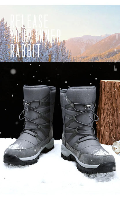 New Winter Men's Shoes Warm Plush Men's Boots High Top Couple Snow Boots Winter Outdoor Anti-Slip Ankle Boots Work Casual Boots