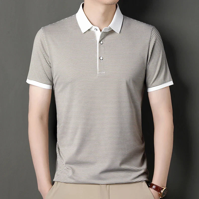 2024 Men's New Striped Cotton Business Casual Short Sleeved POLO Shirt Fashion Short Sleeved Comfortable and Breathable Top