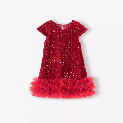 Sequin Girls Dress Kids Fluffy Birthday Formal Prom Dresses Evening Gown for Summer Princess Girls Costumes