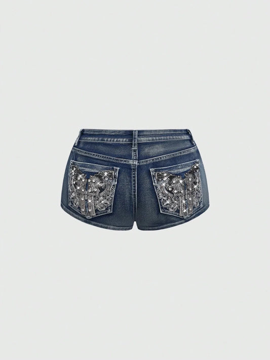 Low Rise Distressed Denim Shorts Female Jeans Womens Jeans Shorts Vintage Y2K Punk Style Embroidered Hot Pants