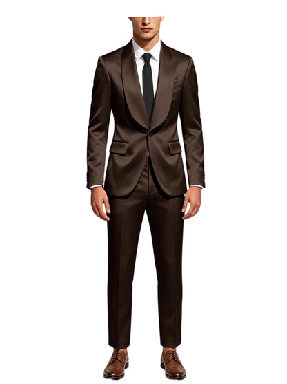 Luxury Men's Satin Tuxedo Suit Shawl Lapel Slim Fit 2-Piece Blazer & Pants Set Formal Business Casual Jacket Coat for Wedding