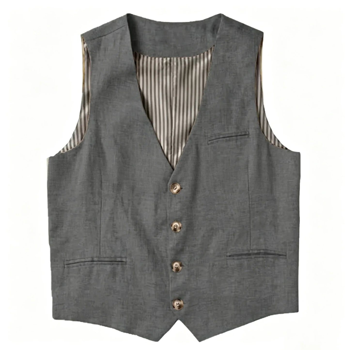 Beige Linen Men's Vest V Neck Summer Waistcoat Single Breasted Light Weigt Men's Suits Vest