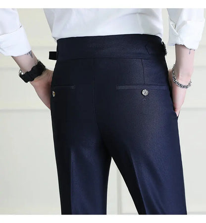 Italian Style Neapolitan High-waisted Suit Pants High Quality Fashion Men's Slim Fit Business Office Social Wedding Trousers