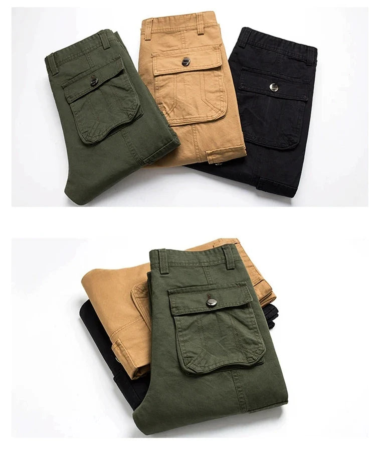 Winter Cargo Pant Men Straight Leg Fit Brushed Trouser Male Cotton Fleece Lined Warm Pocket Work Black Elegant Military Tactical
