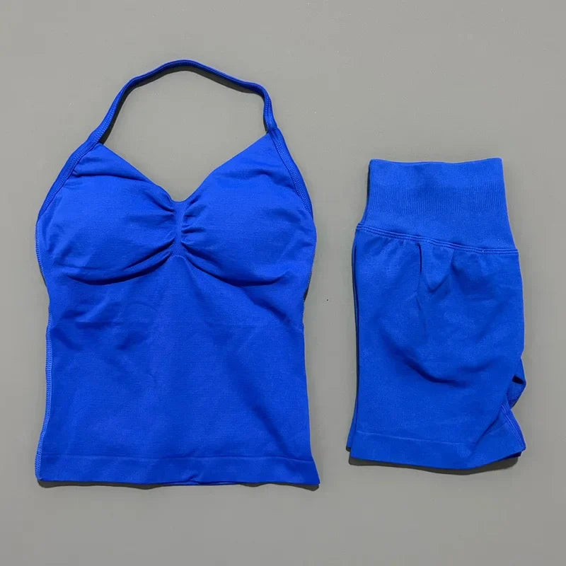 2 Piece Sports Set Women Seamless Yoga Tank With Removable Pads Top Scrunch Butt Workout Leggings Suit Gym Sports Sets