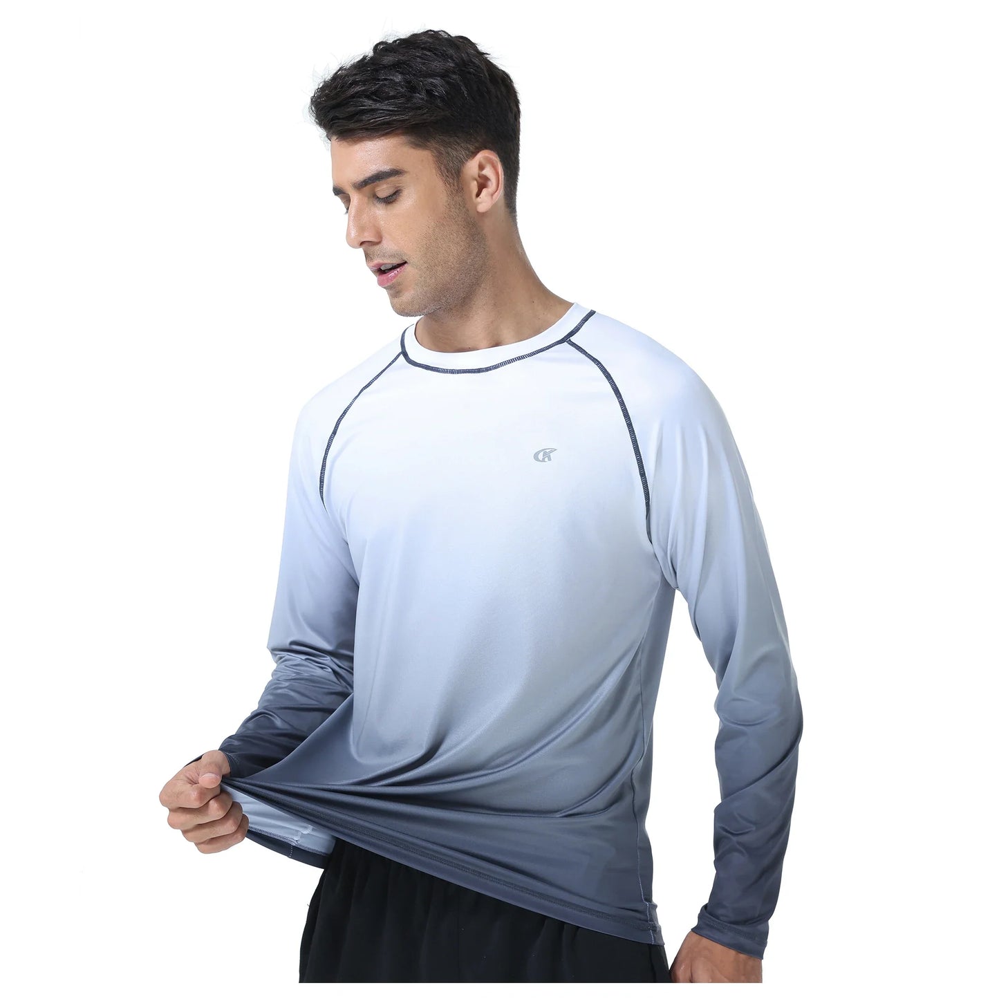 Summer Men's Long Sleeve T-Shirt UPF 50+ Rash Guard Gradient Shirt for Sport Fishing Hiking Workout Outdoor Pullover Shirt