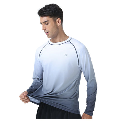 Summer Men's Long Sleeve T-Shirt UPF 50+ Rash Guard Gradient Shirt for Sport Fishing Hiking Workout Outdoor Pullover Shirt