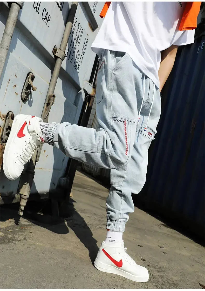 Plus Size 5XL Men's Baggy Harem Jeans Hip Hop Male Trousers Black Blue Cargo Jeans Man Fashion Streetwear Denim Jogger Pants